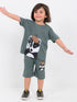 Oversized Detective Panda Cotton Short Set (Dark Green)
